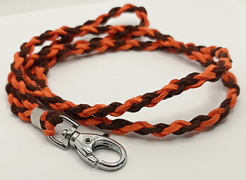 Handflätat visselpipsband i mjuk konstmocka Mörkbrun/Orange