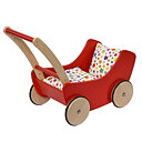 Hållbar och rejäl röd dockvagn i trä från Nic Toys