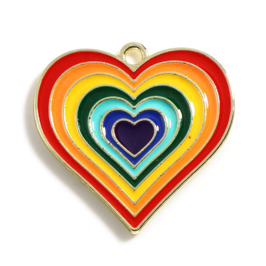 Charm ,  Enameld  rainbow heart red - 2