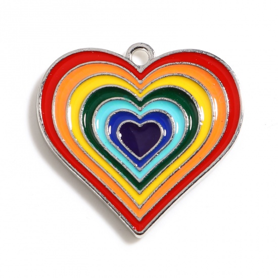 Charm ,  Enameld  rainbow heart red