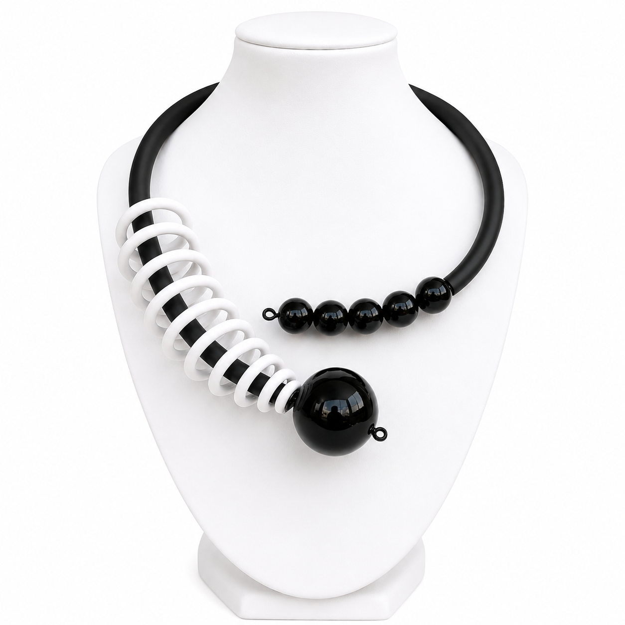 Halsband vitt gummi svart Onyx