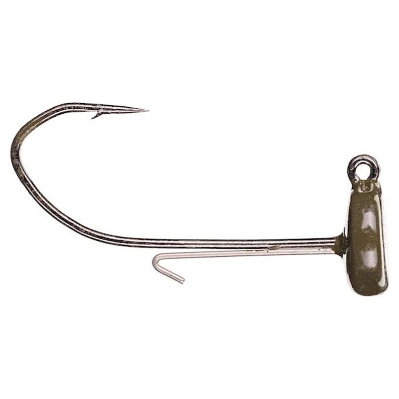 Down rig jig head with wire that keeps the bait on the hook. Incredibly strong and razor sharp Eagle Claw hooks
