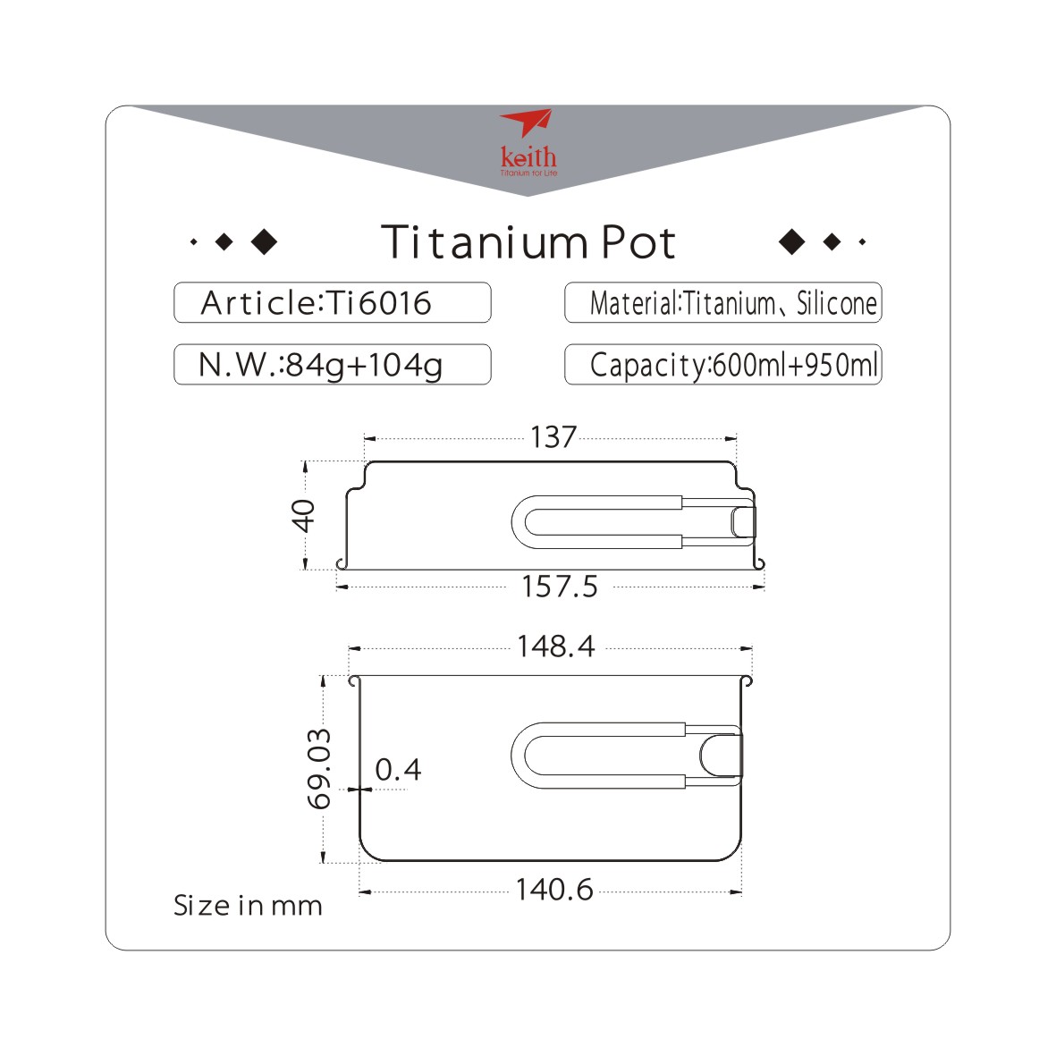2-Piece Titanium pot and Pan Cook Set 950+600 - 9