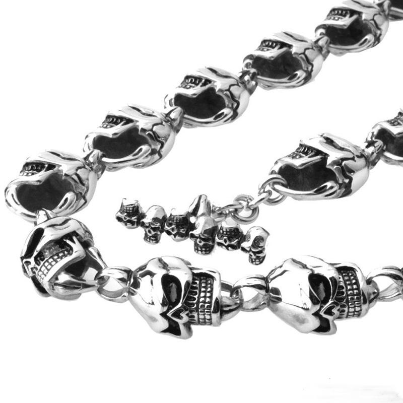 Halsband Skull  Mens Biker Link Chain Cool Jewelry. (L:59cm 25x16x13 mm) - 3