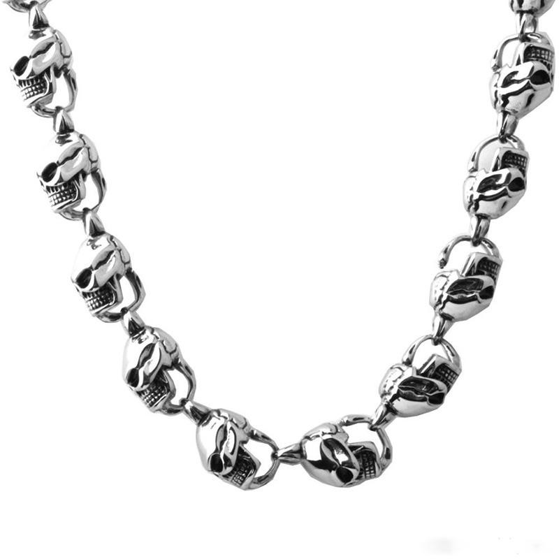 Halsband Skull  Mens Biker Link Chain Cool Jewelry. (L:59cm 25x16x13 mm) - 2