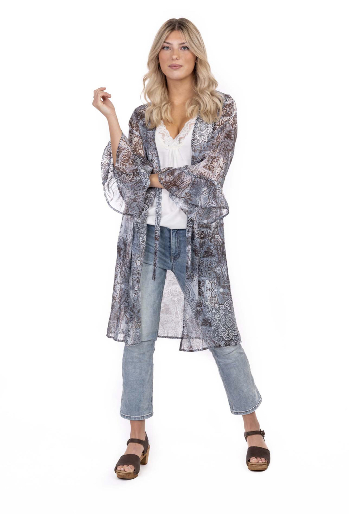 Ember Kaftan - Coffee/Aqua/Creme