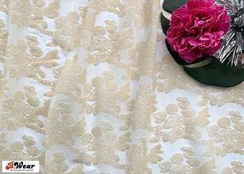 Mjuk Lycra mesh tyll med sammets blommor - Beige 