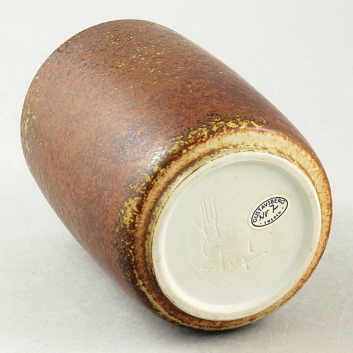 スティグ・リンドベリ 一点もの！！茶色円筒形の花瓶 Vase  1976年 (14cm)
