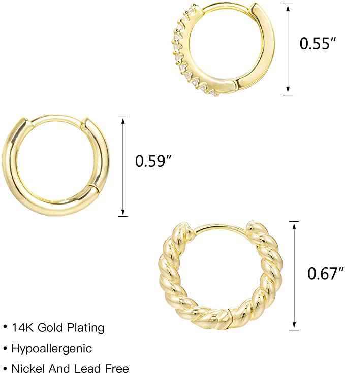 Örhängen Förgyllt Set 6 par - 14 karat - 5
