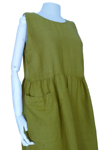 Moss green linen dress - Akra