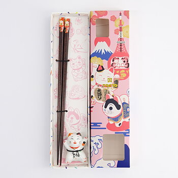 Tokyo Design Lucky Cat Set Ätpinnar Ställ Orange
