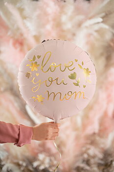 Folieballong | 35 cm | "love you mom" | Ljusrosa