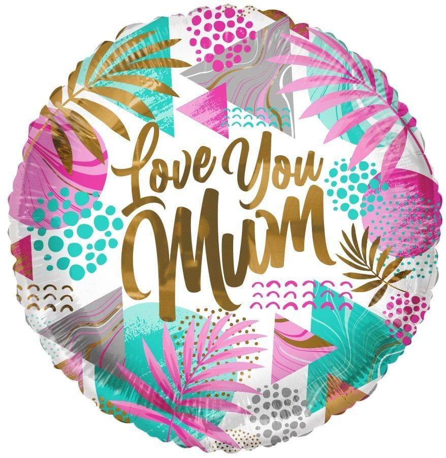 Folieballong | 45 cm | "Love you mum" | Blad och mönster