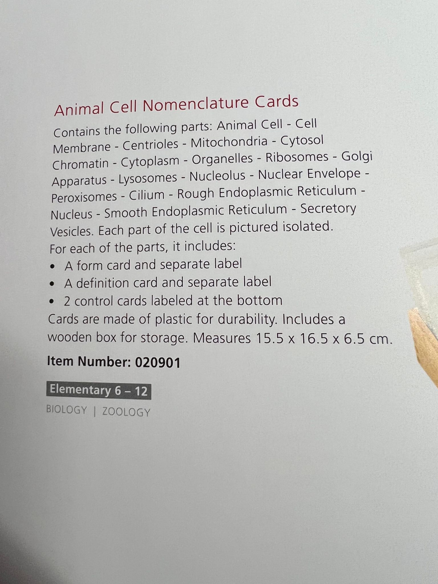 Animal Cell Nomenclature Cards - 2