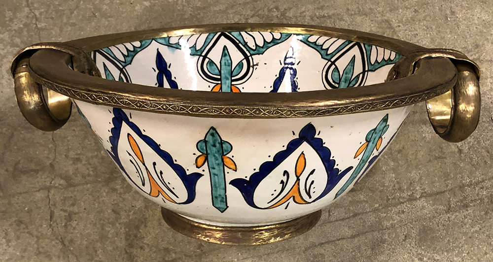 Kasbah FEZ 82- marockanskt keramikhandfat med patinerad mässing - 2