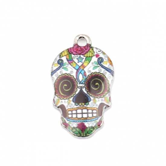 Charm  Enameld skull Roseflower