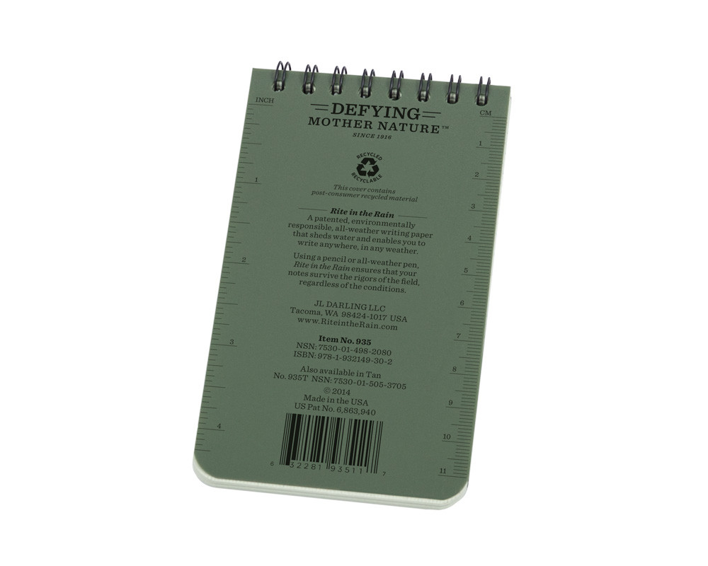Rite in the Rain NOTEBOOK, TOP SPIRAL, 7,5 X 12,5 CM, GRÖN - 2