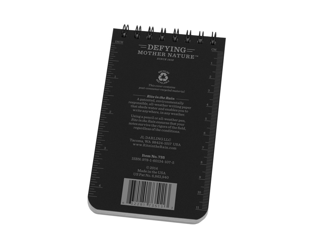 Rite in the Rain NOTEBOOK, TOP SPIRAL, 7,5 X 12,5 CM, SVART - 3