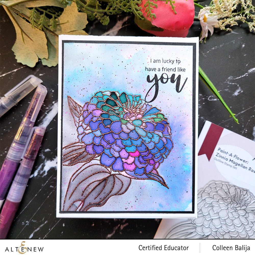 ALTENEW -Paint-A-Flower: Zinnia Magellan Rose Outline Stamp Set - 2