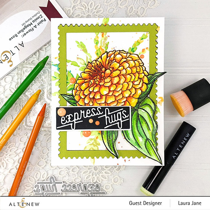 ALTENEW -Paint-A-Flower: Zinnia Magellan Rose Outline Stamp Set - 6