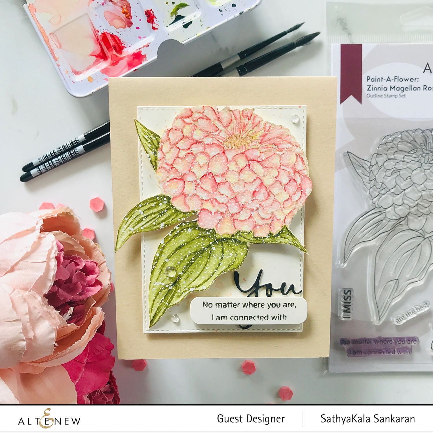 ALTENEW -Paint-A-Flower: Zinnia Magellan Rose Outline Stamp Set - 12