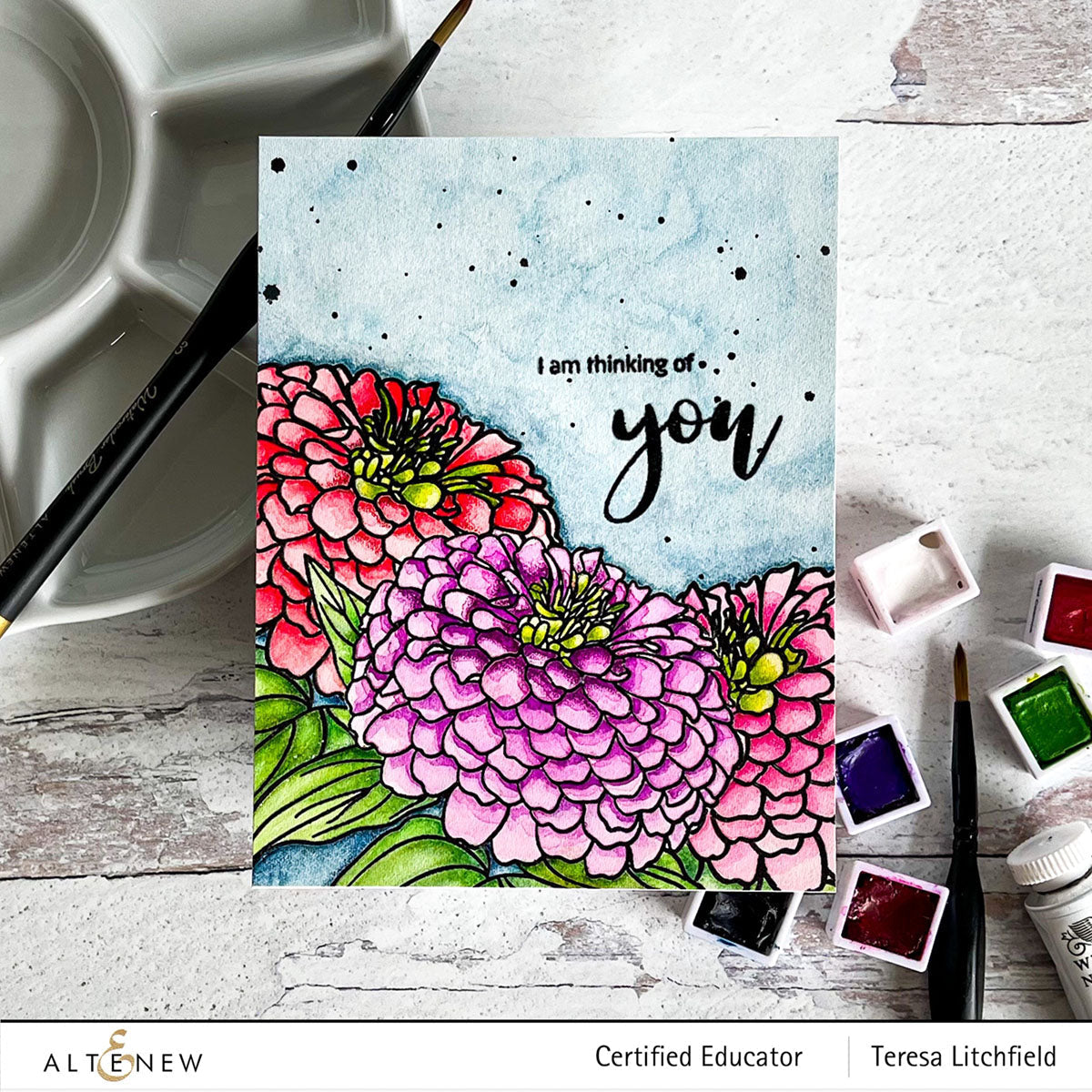 ALTENEW -Paint-A-Flower: Zinnia Magellan Rose Outline Stamp Set - 14