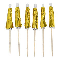 Cocktailpinnar Paraply, Umbrella Picks guld 10-pack