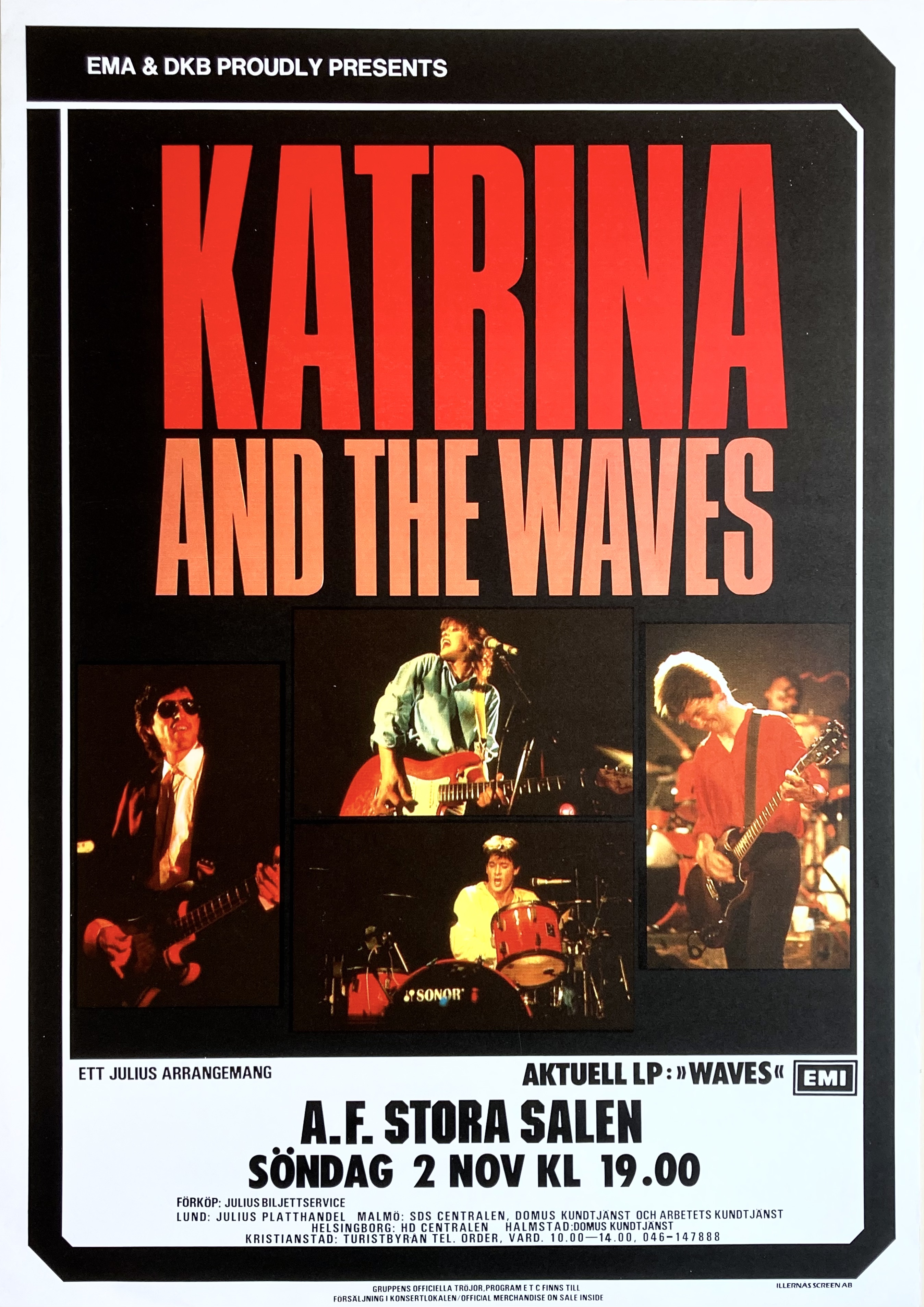 KATRINA & THE WAVES - Lund 2 Nov Concert poster (1986) 