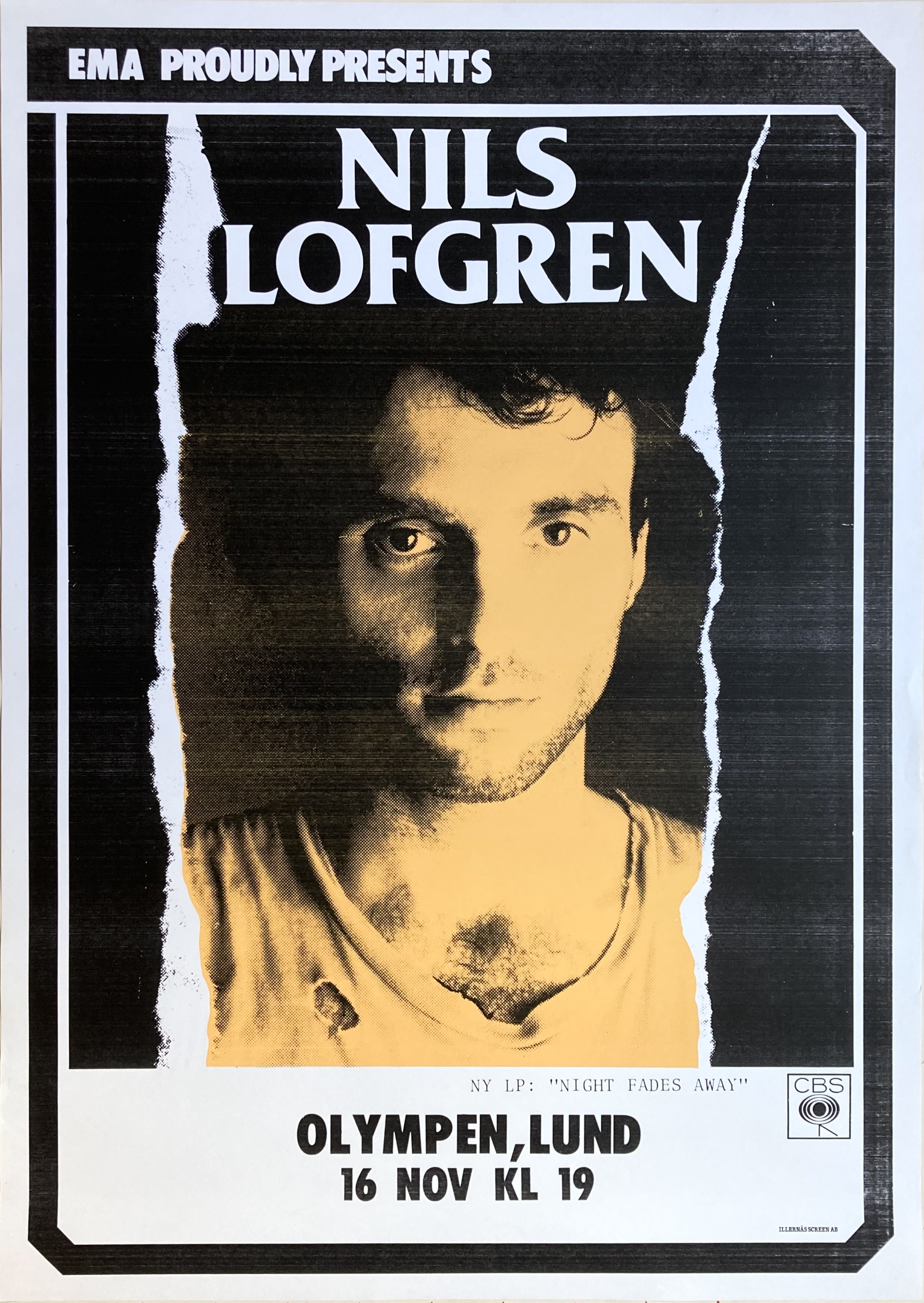 NILS LOFGREN - Lund 16 Nov Concert poster (1981) 