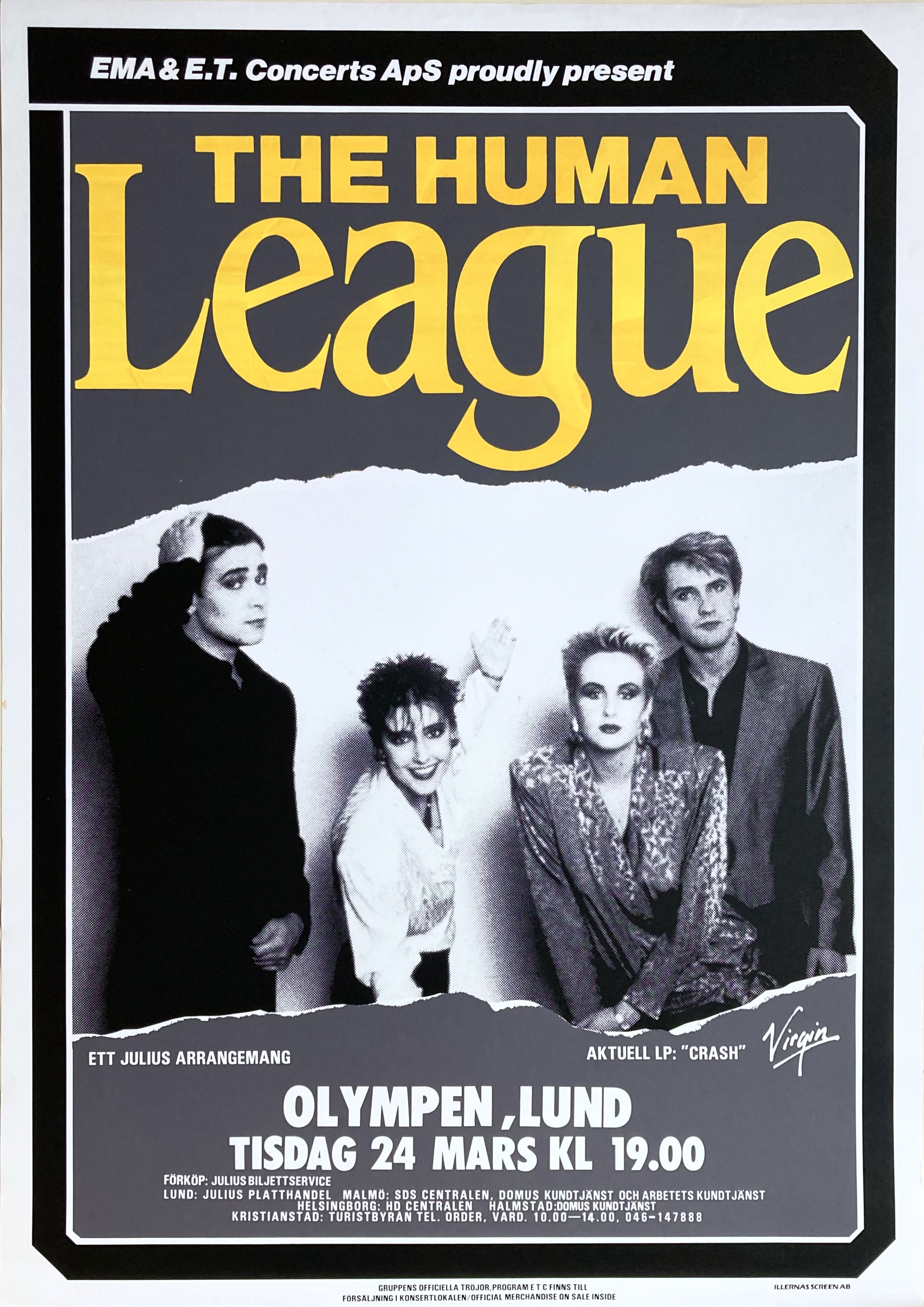 HUMAN LEAGUE - Lund 24 Mar Konsertaffisch (1987) 