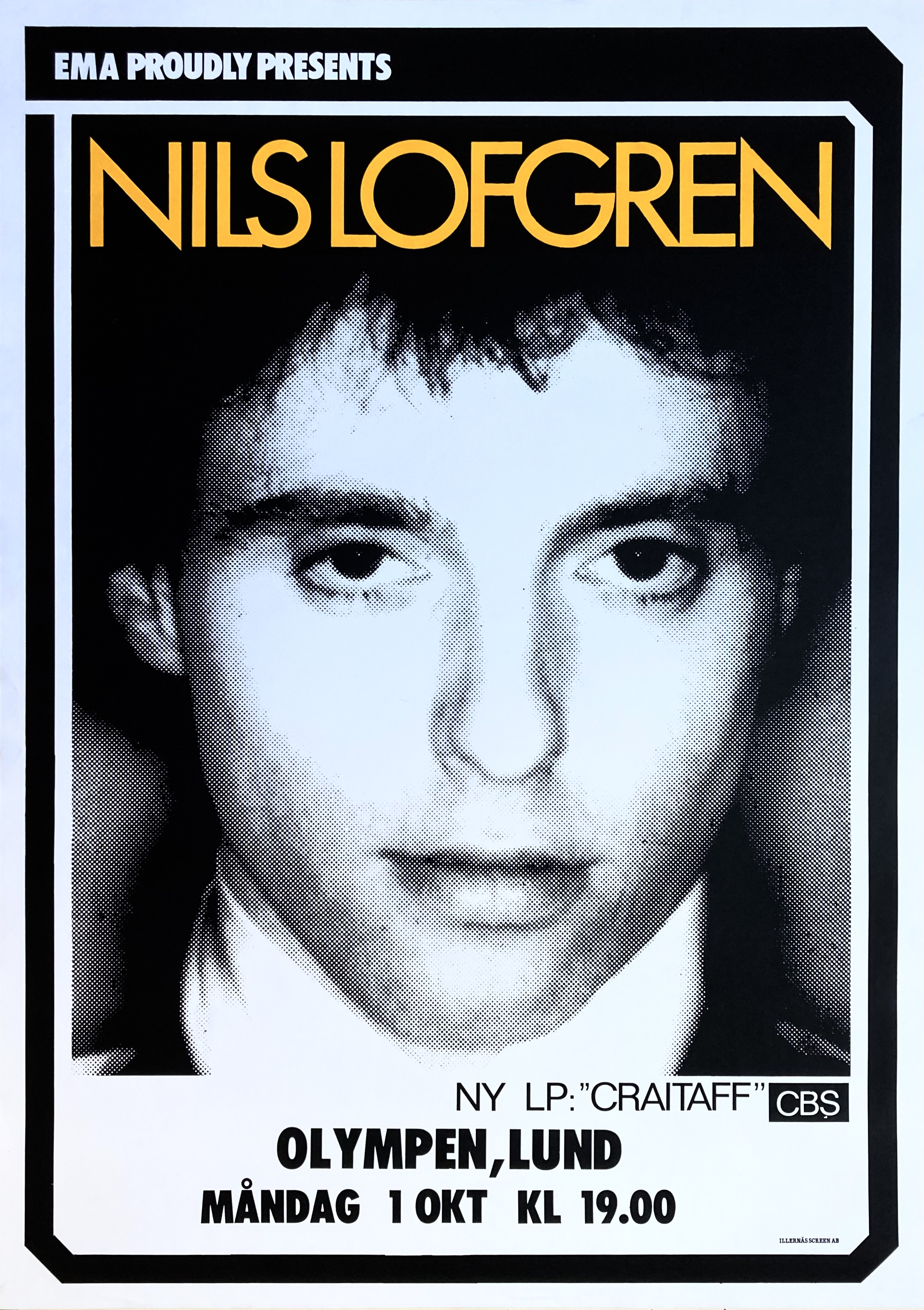 NILS LOFGREN - Lund 1 Okt Concert poster (1979) 