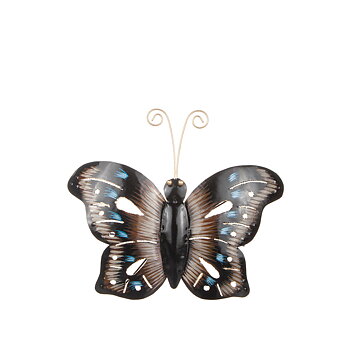 Fjäril i hamrad plåt, brun/blå 15x19cm