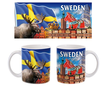 Sverige Souvenir Mugg, Älg & Dalahäst