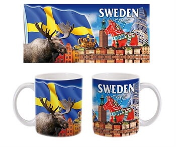 Sverige Souvenir Mugg, Älg & Dalahäst