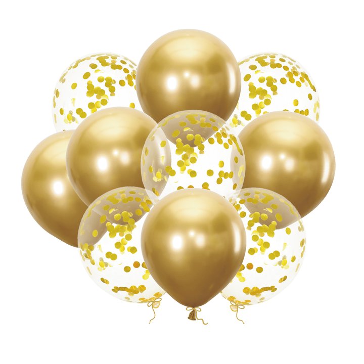 Ballongbukett med guldballonger och transparenta konfettiballonger – 10-pack till födelsedag, nyår, bröllop och fest.