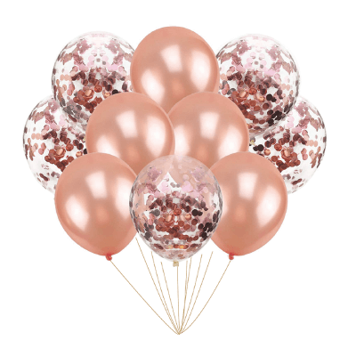Ballongbukett Roséguld & konfetti 10-pack