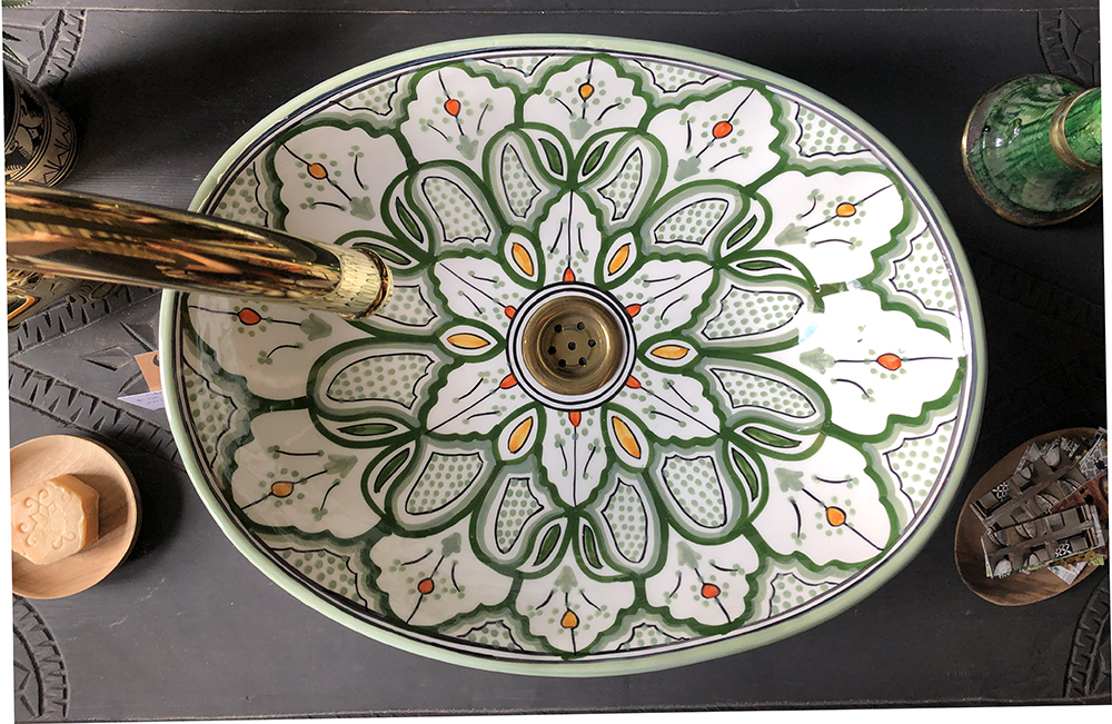 Marockanskt handfat oval GREEN/ALMANDE/ORANGE - 2