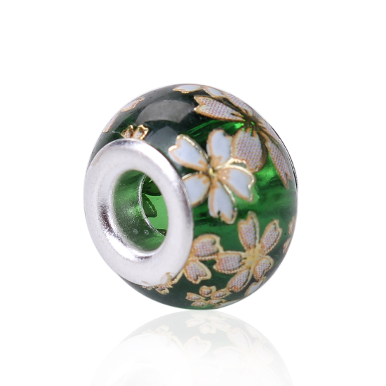 Charm , Glass Japanese Tensha, Sakura Green