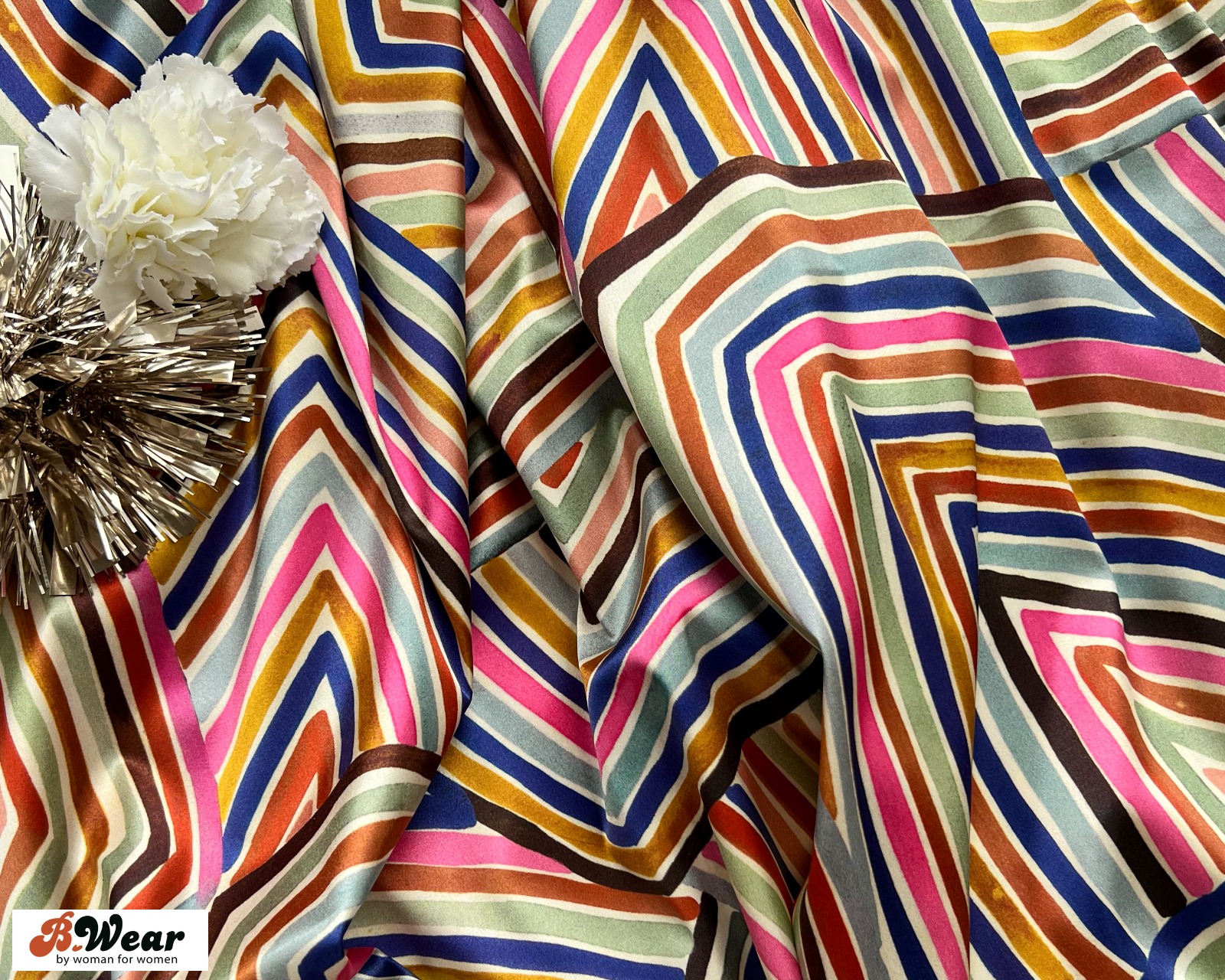 Stretch Satin - Multicolour Stripe Print