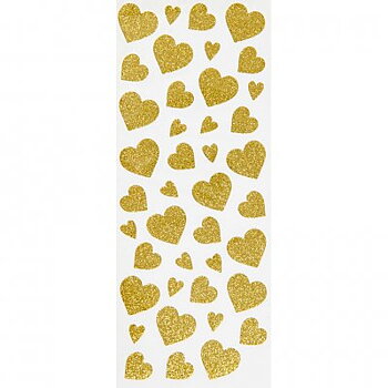 Glitterstickers - 10 x 24 cm - Guld - Hjärtan - 2 ark