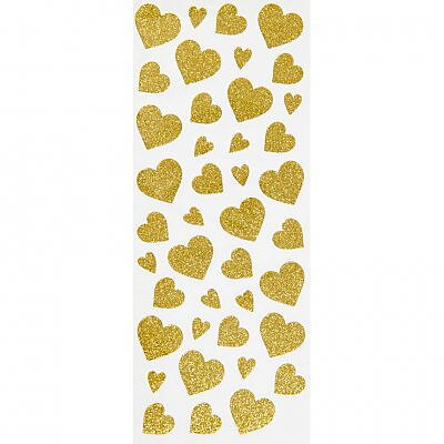 Glitterstickers - 10 x 24 cm - Guld - Hjärtan - 2 ark
