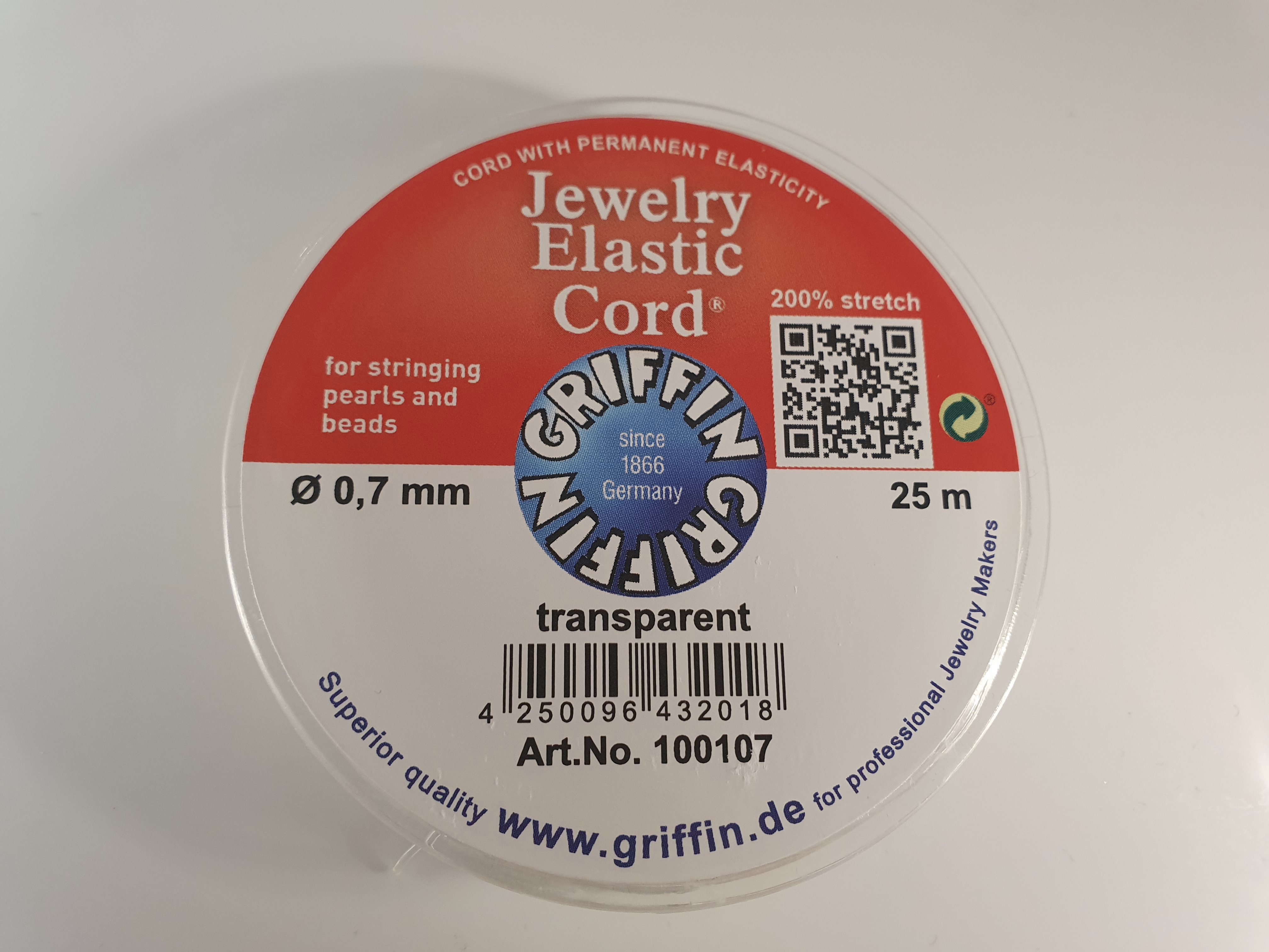 Jewelery Elastic Cord 25m, 0,7mm Transparent ( Griffin )