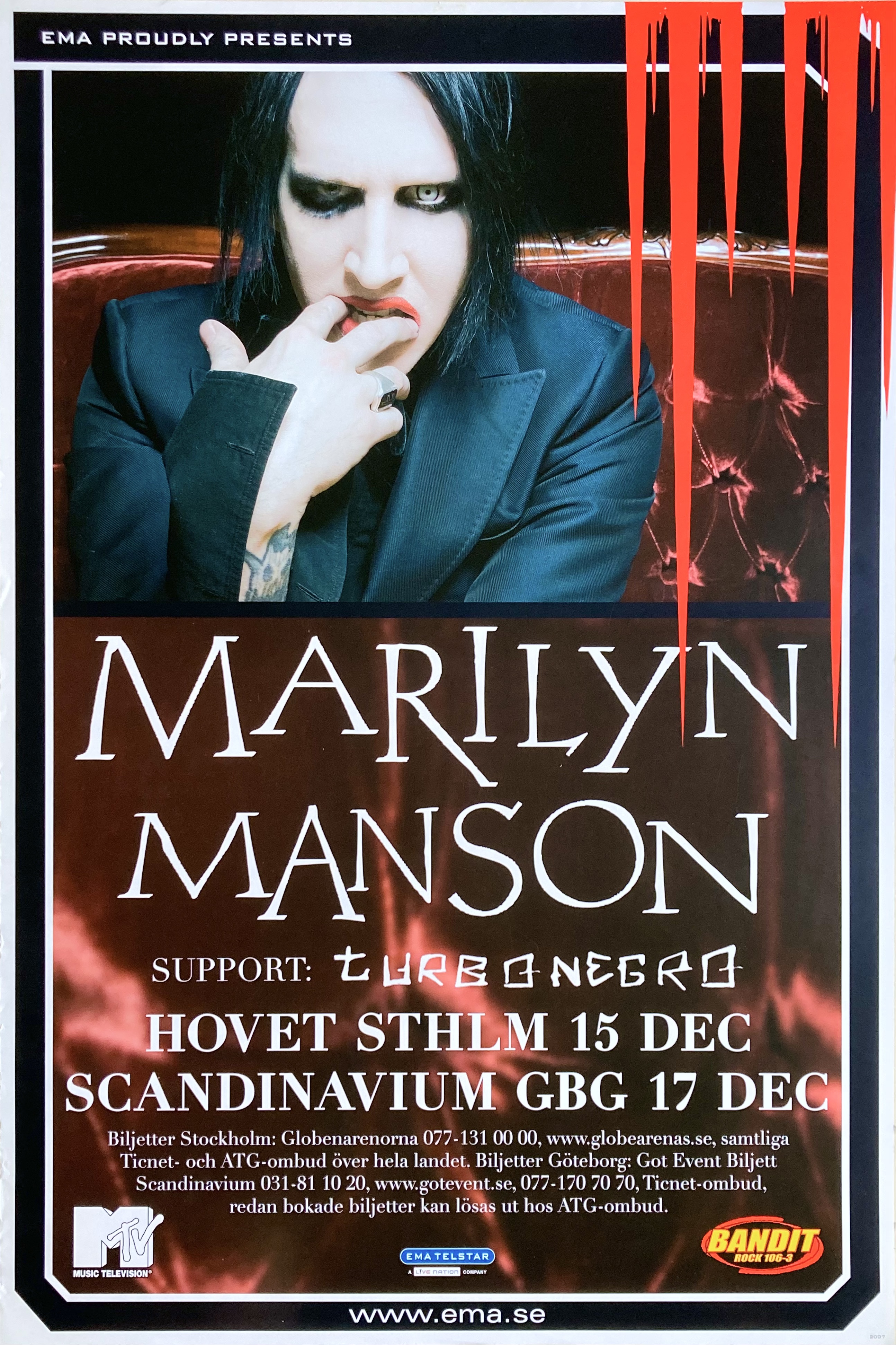 MARILYN MANSON- Stockholm + Gothenburg Dec Concert poster (2007) 