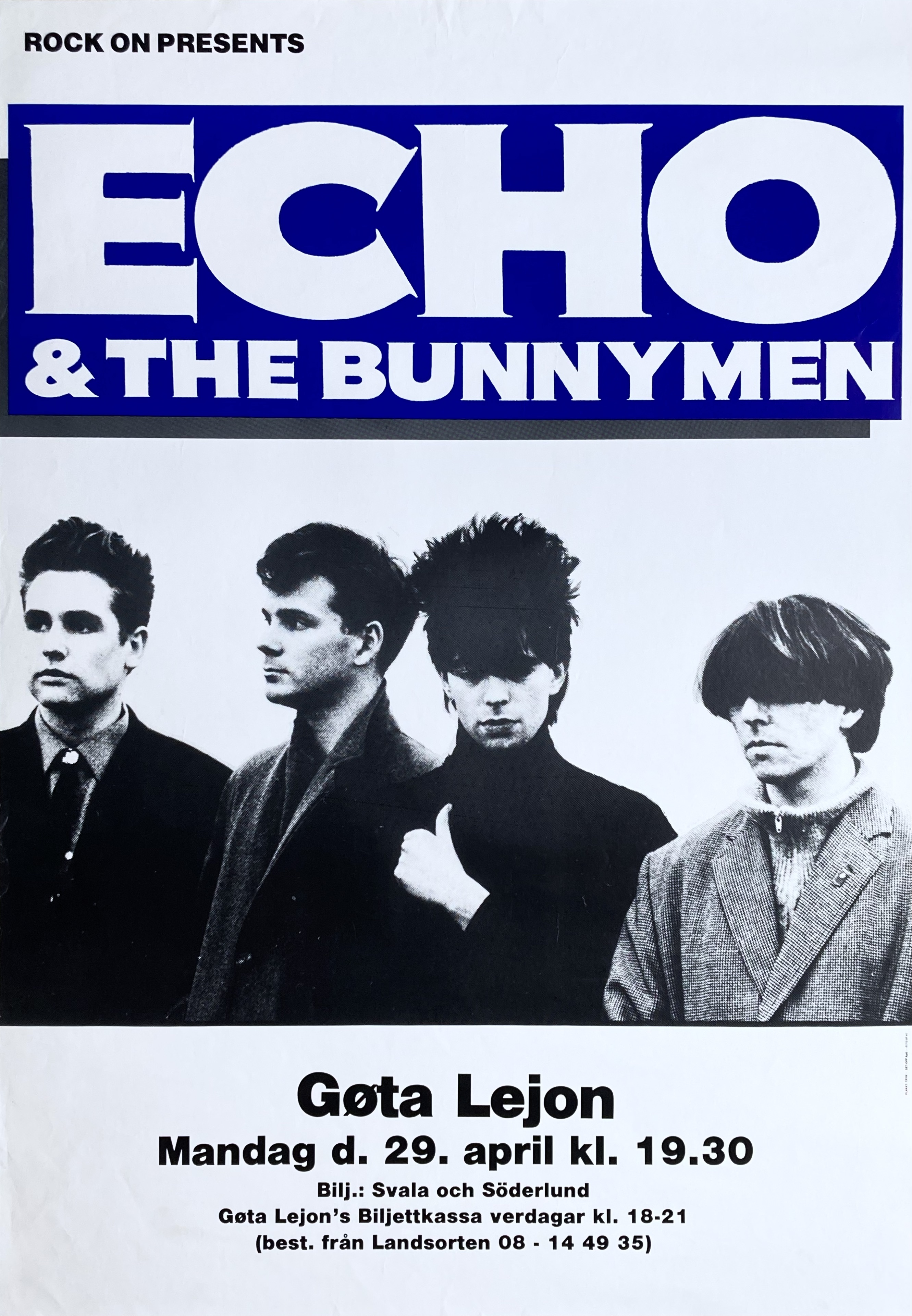 ECHO & THE BUNNYMEN - Stockholm 29 Apr Konsertaffisch (1985)