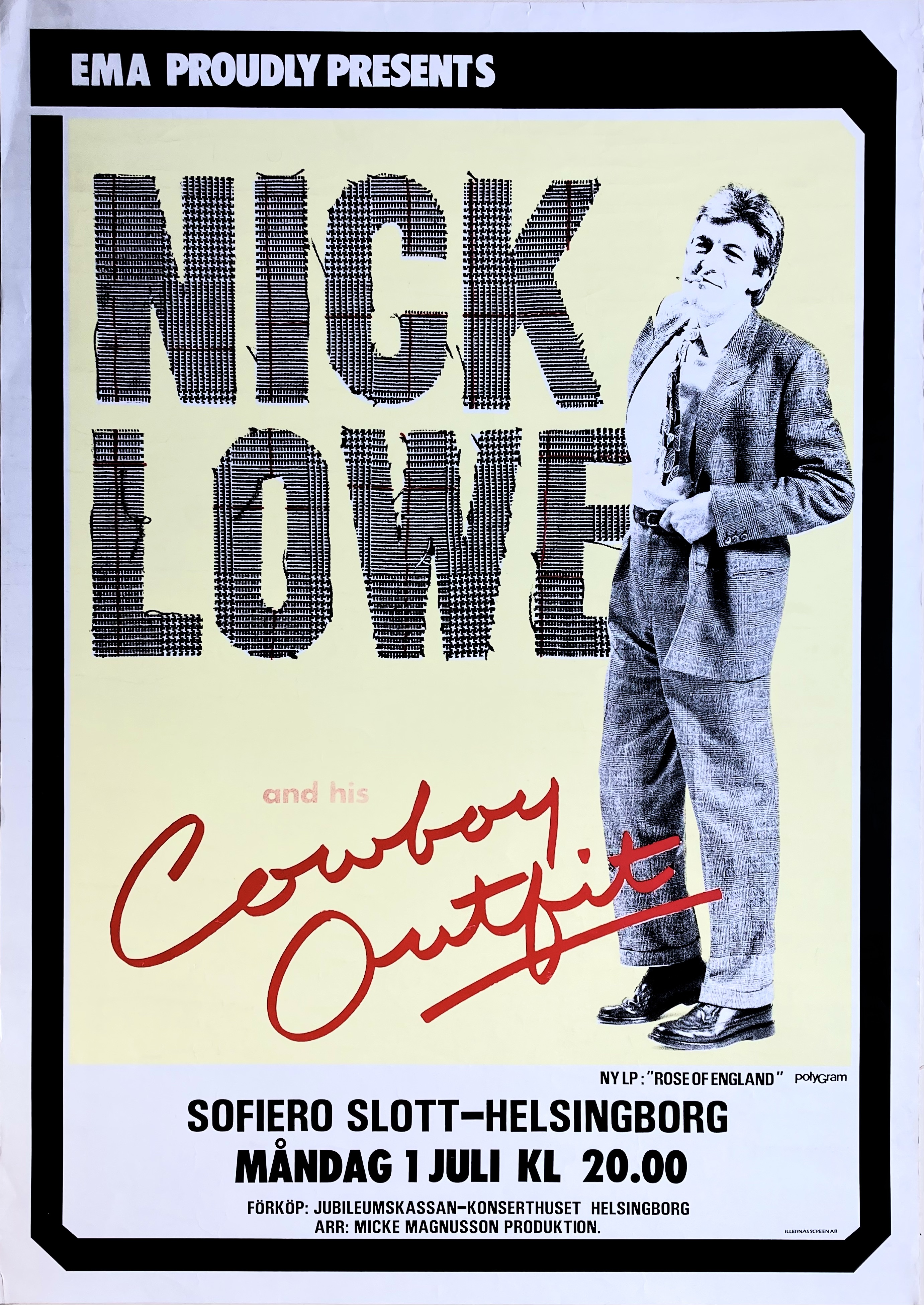 NICK LOWE - Helsingborg 1 Jul Konsertaffisch (1985)