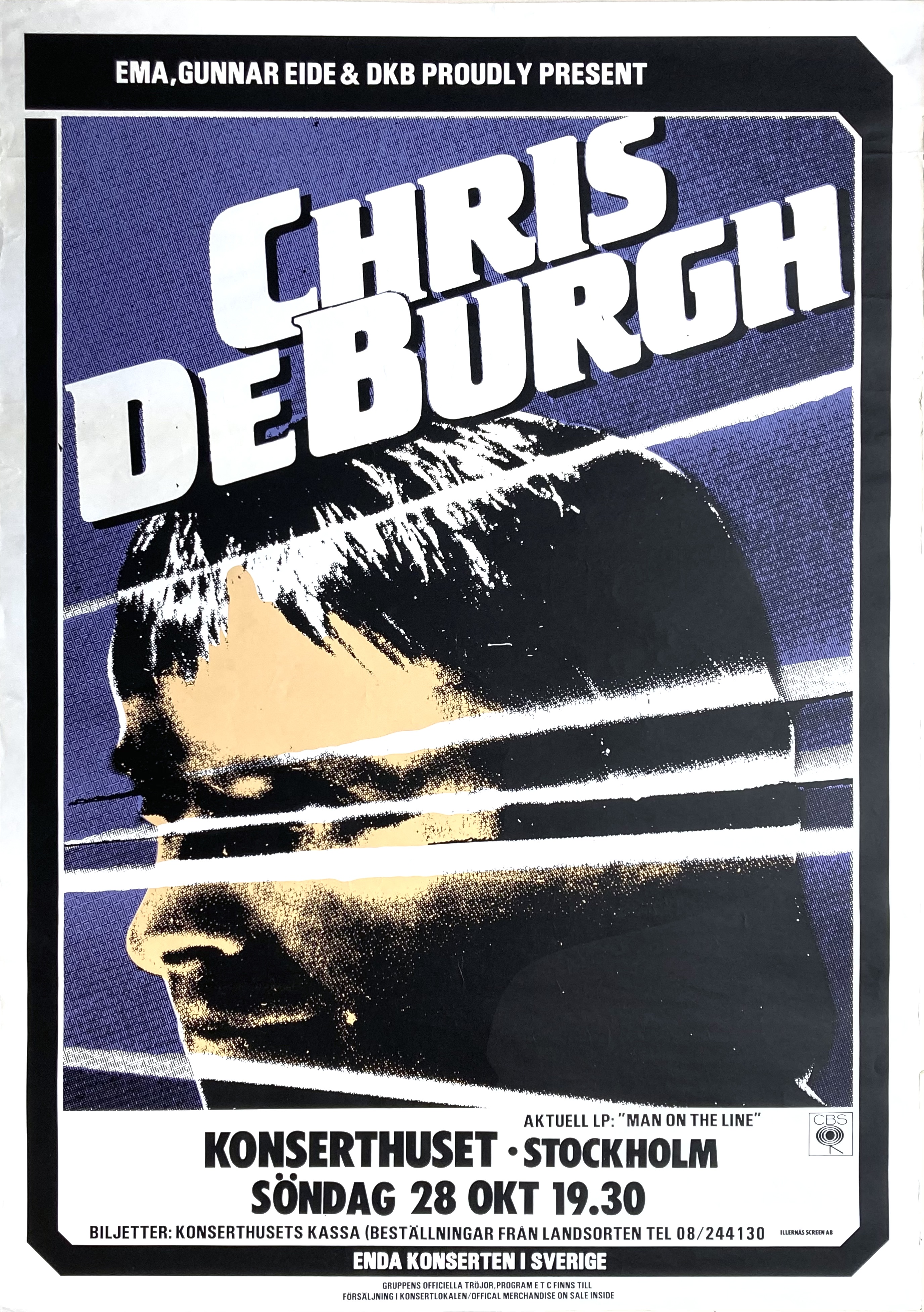 CHRIS DE BURGH - Stockholm 28 Okt Konsertaffisch (1984)