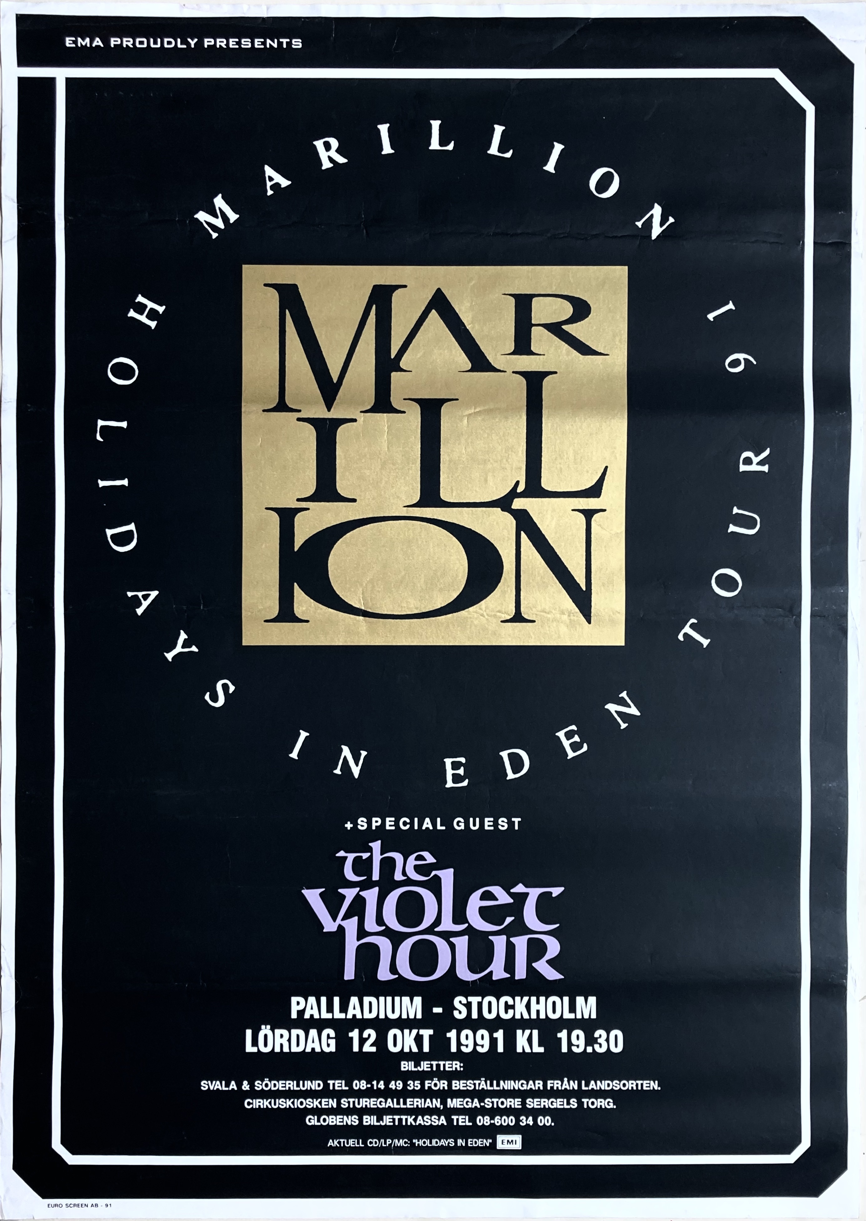 MARILLION - Stockholm 12 Oct Concert poster (1991)