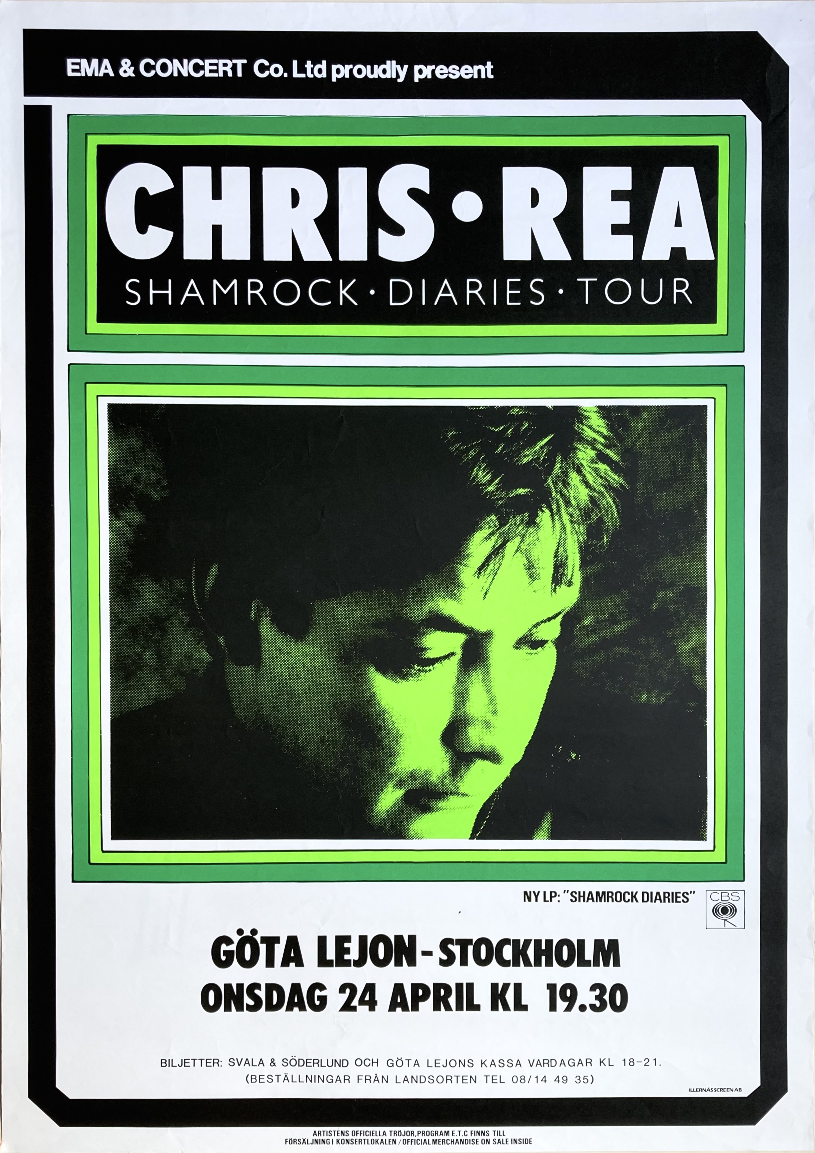Nostalgipalatset - CHRIS REA - Stockholm 24 Apr Concert poster (1985)