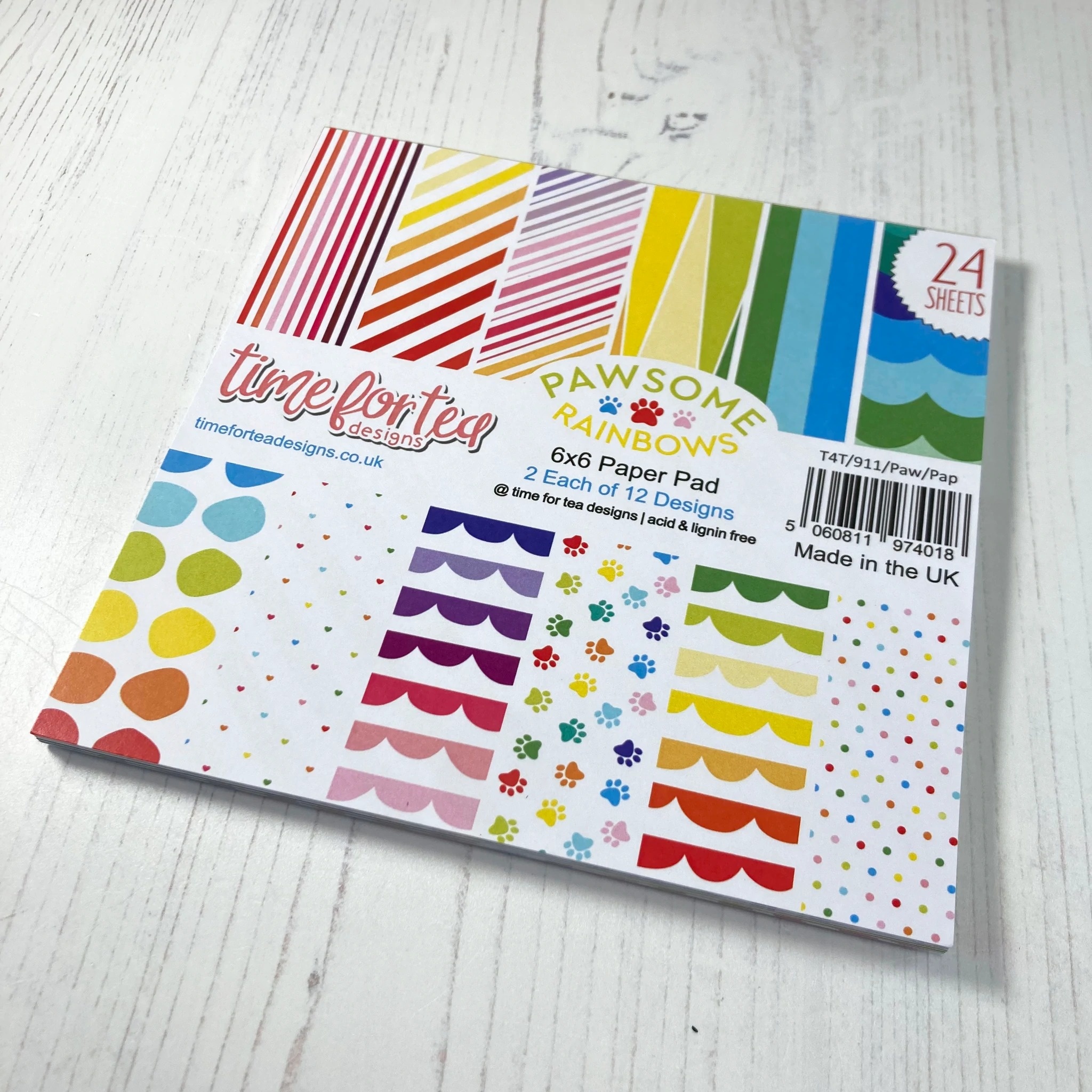  TIME FOR TEA DESIGNS-Pawsome Rainbows 6x6 Inch Paper Pack  - 2