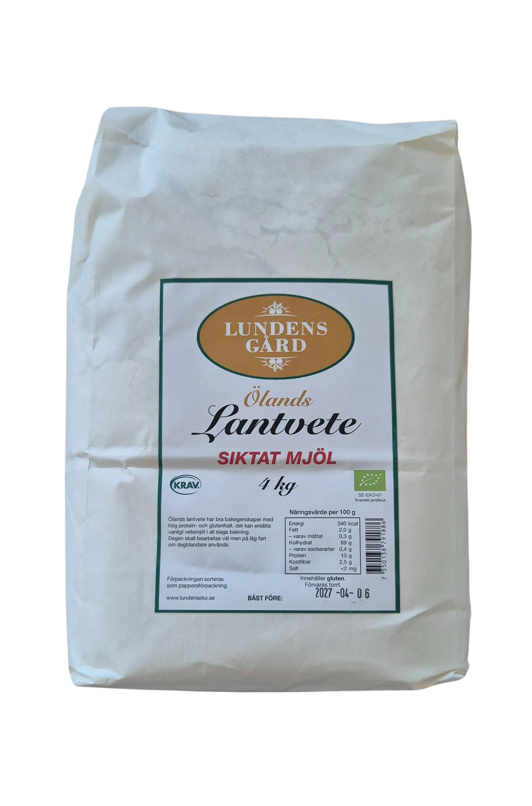 Vetemjöl, Ölandsvete siktat KRAV 4 kg, Lundens Eko